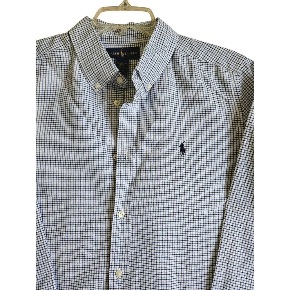 Ralph Lauren Boys XL 18-20 Blue White Gingham Check Cotton Button Down Shirt